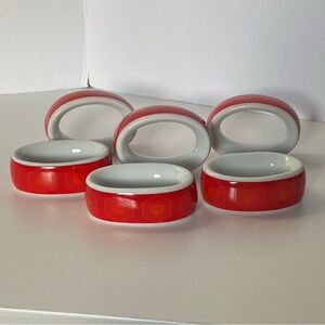 Porcelain Napkin Rings Wunsiedel Bavaria Germany Red Flowers Daisy EUC Vintage